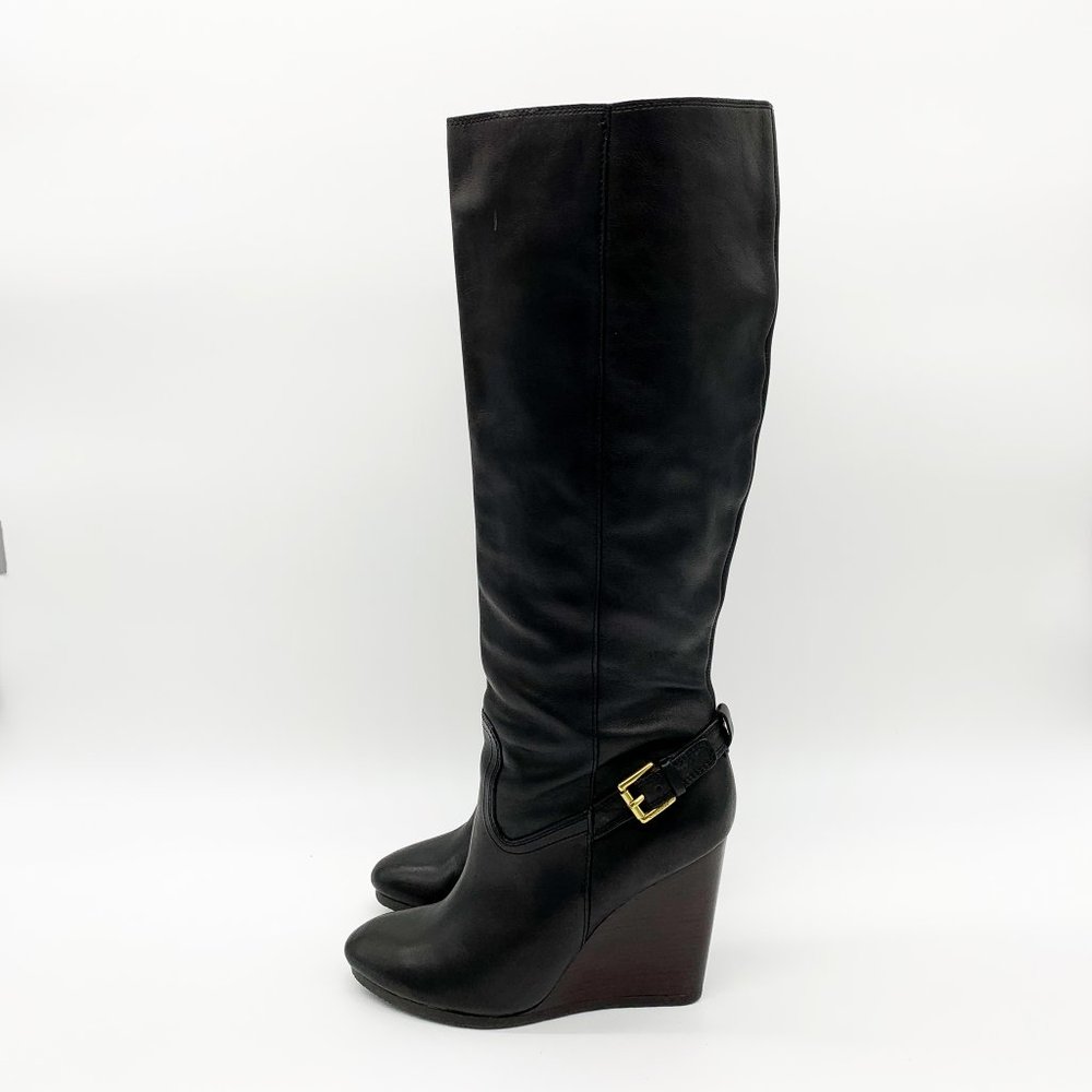 COACH Dorthy Wedge Boots Black Leather Round Toe - Picture 9 of 13